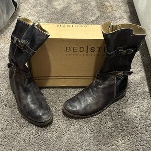 Women’s BED STU Cobbler Series Turn Biker Boots Black Rustic  Leather Size 7.5